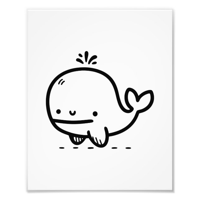 Impression Photo Bébé Baleine Adorable - Dessin au Trait de Créatur (Devant)