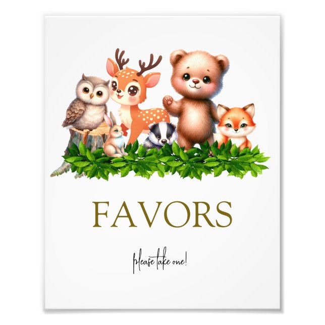 Impression Photo Bébé des animaux forestiers Signer Faveur (Devant)