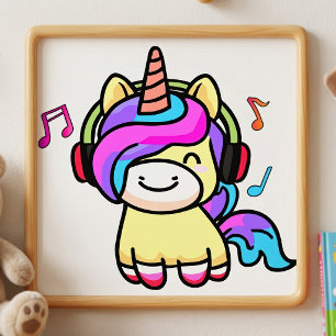 Impression Photo Bébé licorne mignonne et heureuse Kawaii avec casq