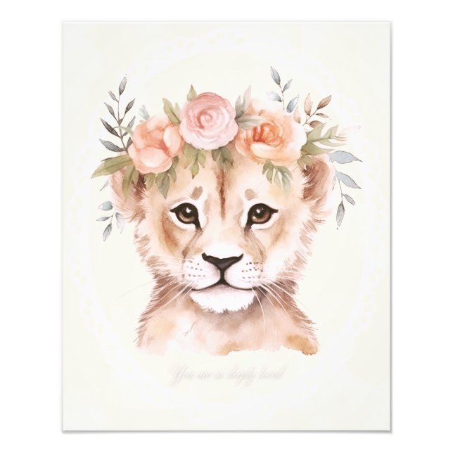 Impression Photo Bébé lionceau avec couronne de fleurs Art (Devant)