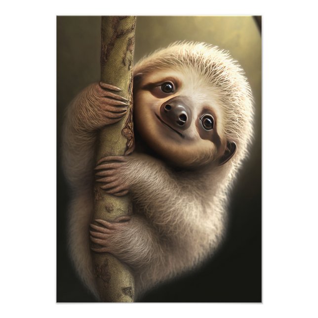 Impression Photo Bébé mignon Sloth Souriant Faune Nature Animal (Devant)