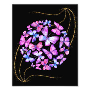 Impression Photo Belle Aquarelle Papillons avec Boule d'Or