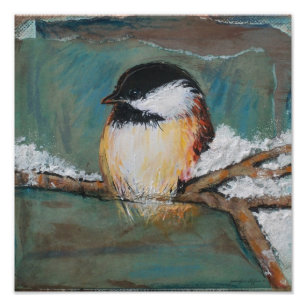 Impression Photo Belle Chickadee Chanson d'hiver Peinture d'oiseaux