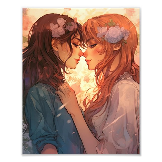 Impression Photo Belle Deux Fille Anime Lesbienne Amour (Devant)