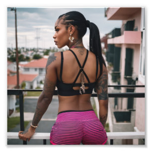 Impression Photo Belle fille de tatouage noir en short rose