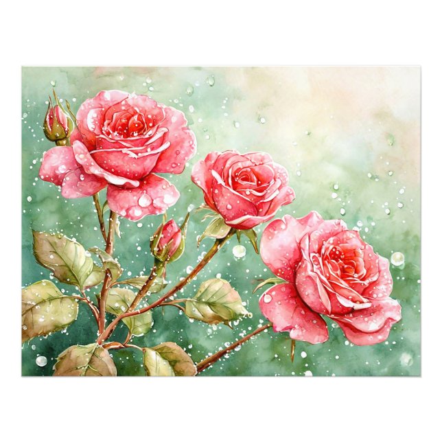 Impression Photo Belle peinture à l'aquarelle de roses rouges (Devant)