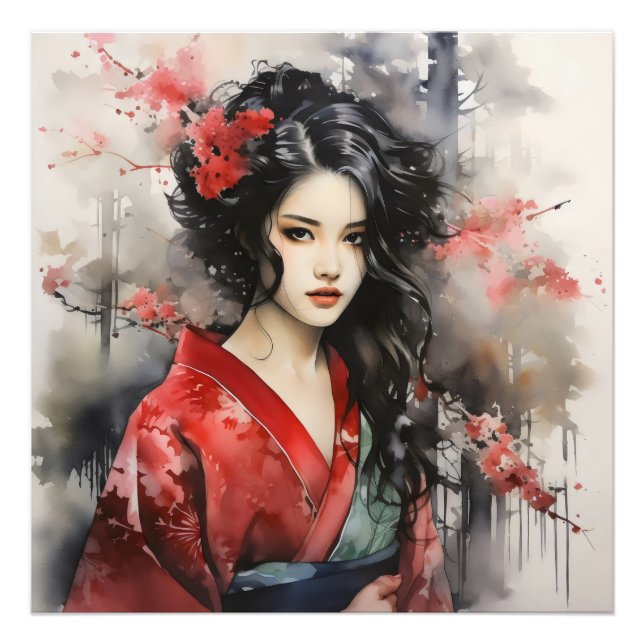 Impression Photo Belle peinture à l'encre de Geisha (Devant)