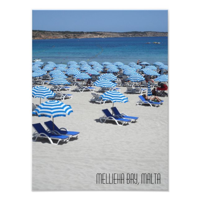 Impression Photo Belle plage de sable blanc Mellieha Bay Malte (Devant)