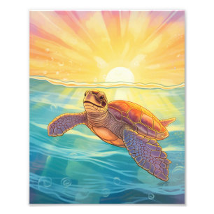 Impression Photo Belle tortue de mer et Plantes marins