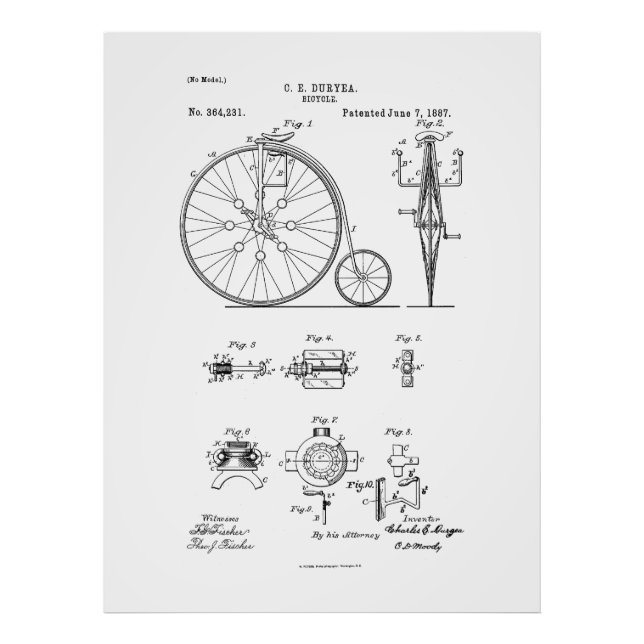 Impression Photo Bicyclette antique 1887 Penny Farthing Brevet (Devant)
