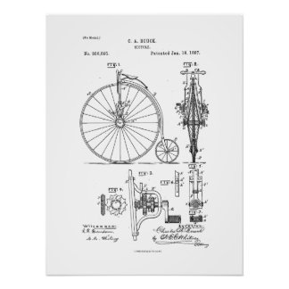 Impression Photo Bicyclette antique 1887 Penny Farthing Brevet