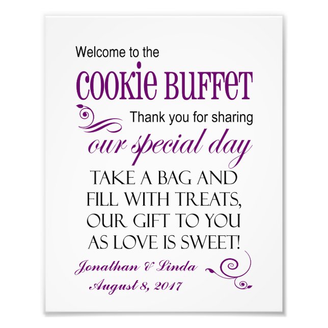 Impression Photo Bienvenue au Cookie Buffet Mariage Sign - Plum (Devant)