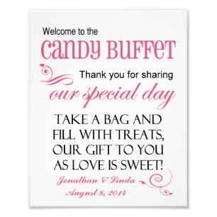 Impression Photo Bienvenue au Mariage rose du buffet de bonbons