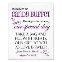 Bienvenue au Mariage Violet du buffet de bonbons