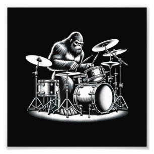 Impression Photo Bigfoot Drummer Sasquatch Jouer Drums Musicien B