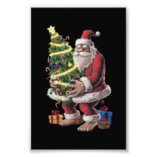 Impression Photo Bigfoot Noël Arbre Lumières Noël Sasquatatch Amour