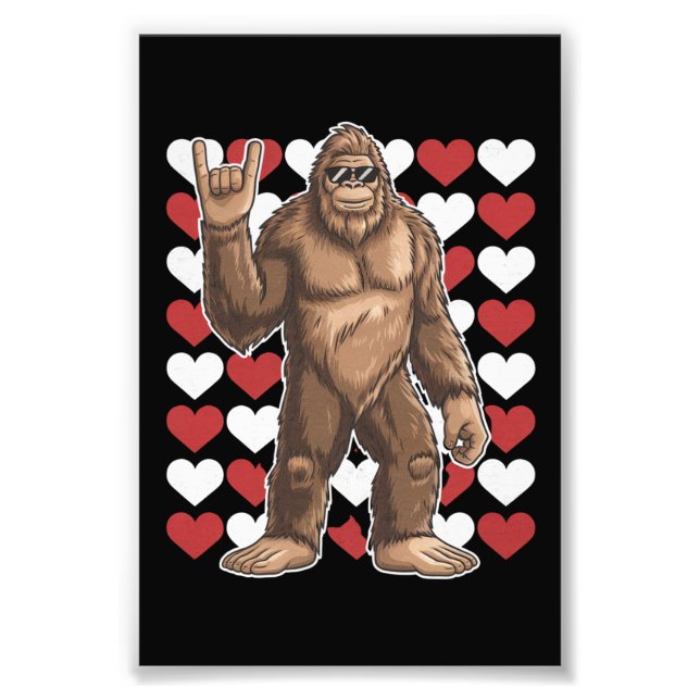 Impression Photo Bigfoot Valentines Jour Coeurs Drôle Sasquatch Amo (Devant)