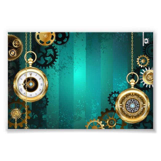 Impression Photo Bijou Montre Steampunk sur un Fond Vert (Devant)