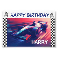 BIRTHDAN MODERN BLUE RACING VOITURE BANNER