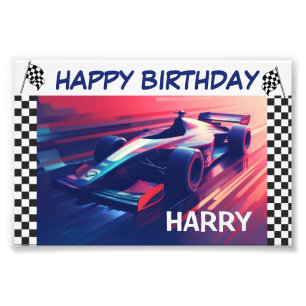 IMPRESSION PHOTO BIRTHDAN MODERN BLUE RACING VOITURE BANNER