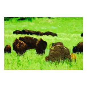 Impression Photo Bison Américain Avec Jeune Impressionnisme Abstrai