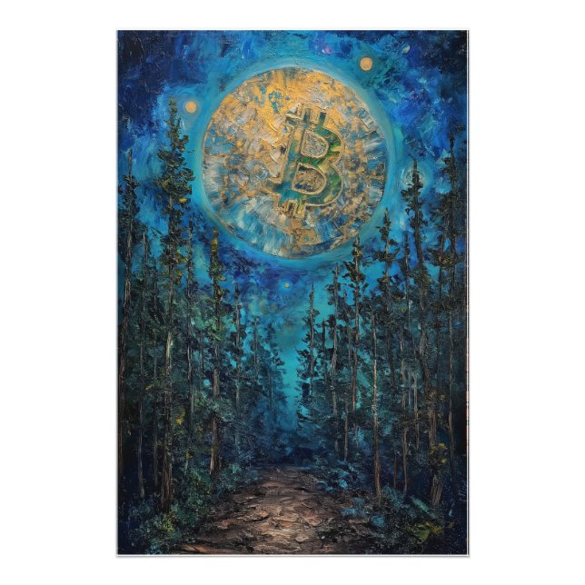 Impression Photo Bitcoin Moon BTC peinture à l'huile d'art (Devant)