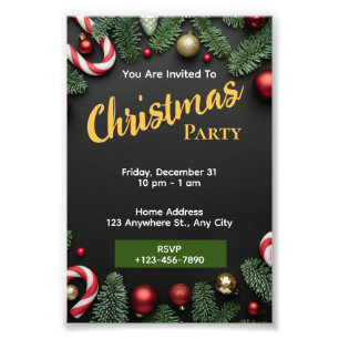 Impression Photo Black Green Christmas Party Invitation Editable