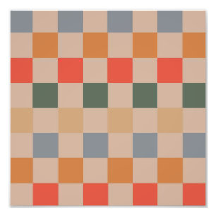 Impression Photo Bleu Beige Orange Marron Carreaux Motif Gingham