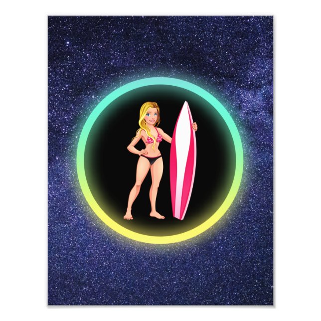 Impression Photo Blonde Surfer Adolescent Girl Galaxy (Devant)
