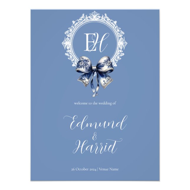 Impression Photo Blue Croquette Inspiré Mariage Affiche de bienvenu (Devant)