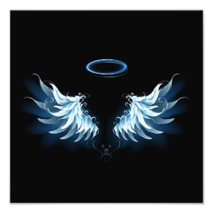 Impression Photo Blue Glowing Angel Wings on black background