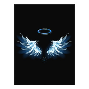 Impression Photo Blue Glowing Angel Wings on black background
