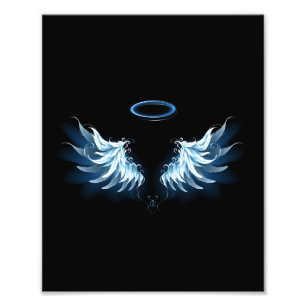 Impression Photo Blue Glowing Angel Wings on black background