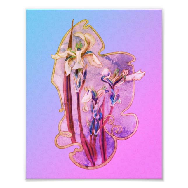 Impression Photo Blue Irises Floral Art Perdu 8x10 (Devant)