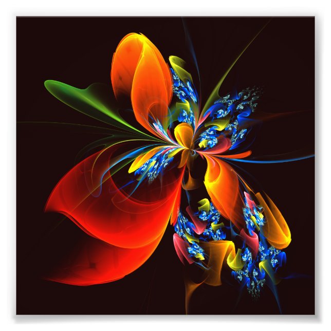 Impression Photo Blue Orange Floral Moderne Art Abstrait Motif #03 (Devant)