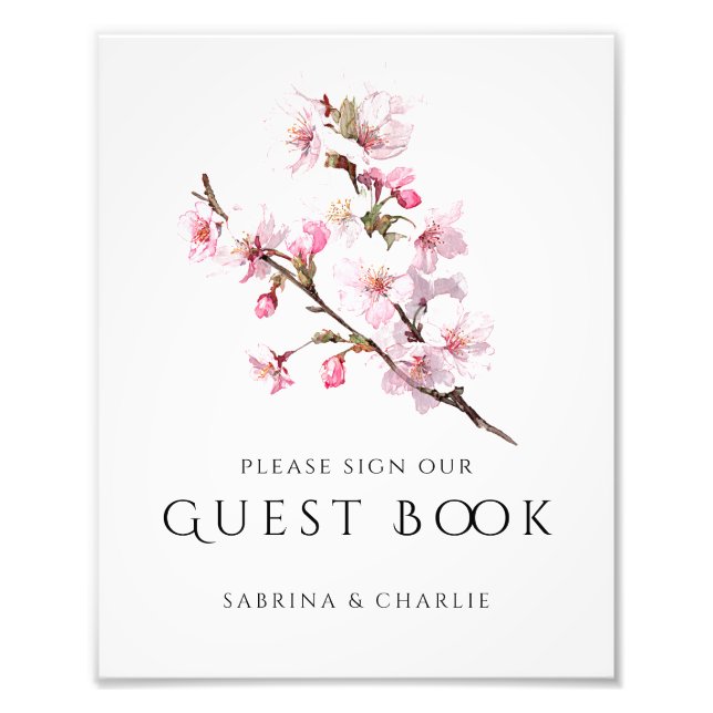 Impression Photo Blush Pink Cherry Blossom Wedding Guest Book Sign (Devant)