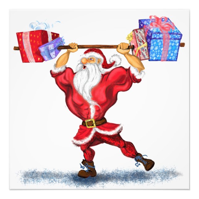 Impression Photo Bodybuilder Santa Claus avec cadeaux de Noël - Amu (Devant)
