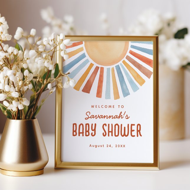Impression Photo Boho Sunshine Neutral Baby Shower Welcome Sign (Créateur téléchargé)