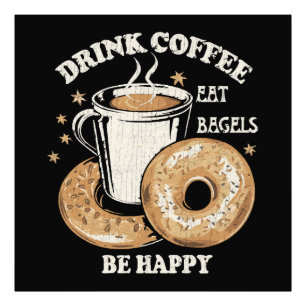 Impression Photo Boire du café manger des bagels être heureux