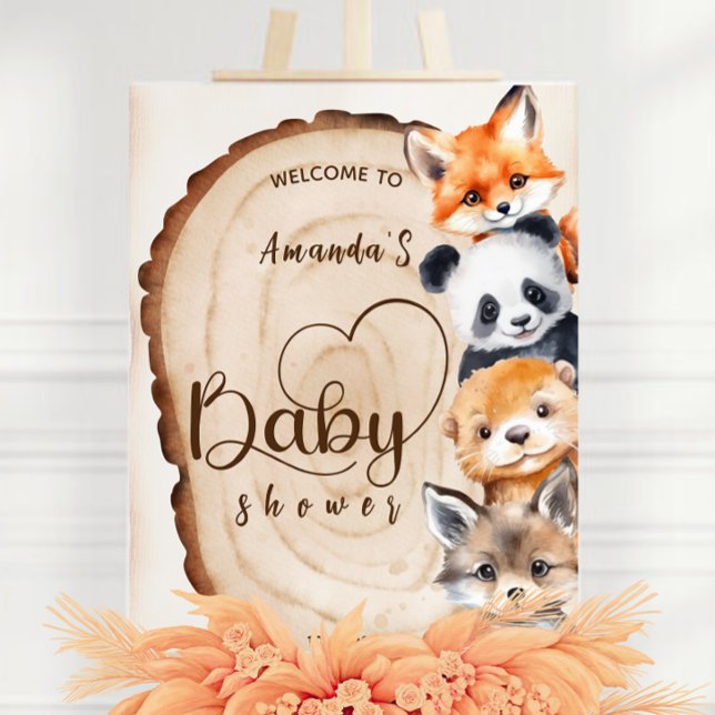 Impression Photo Bois Animaux Baby shower rustique Affiche de bienv (Créateur téléchargé)