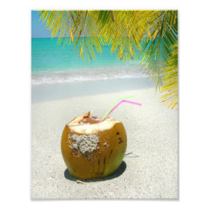 Impression Photo Boisson de noix de coco sur la plage tropicale