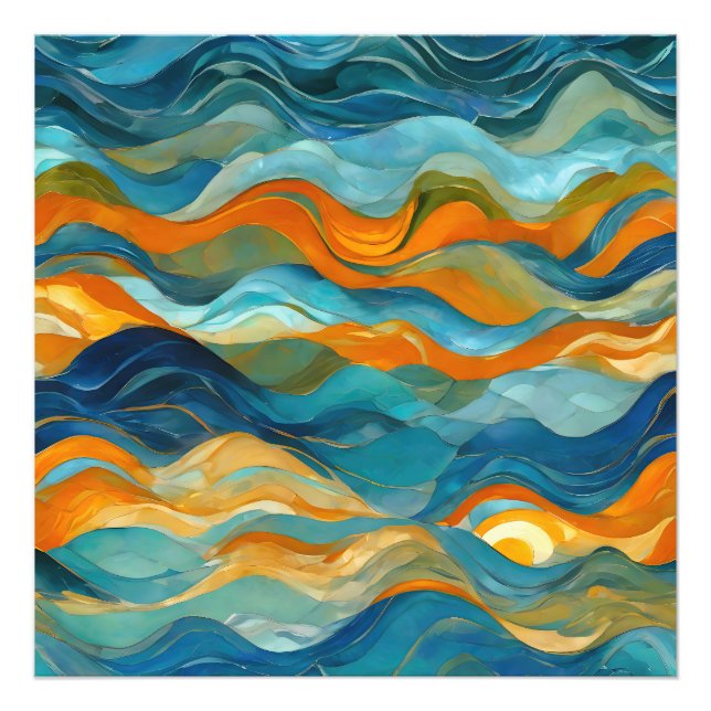 Impression Photo "Bolonia" Bleu Vert Orange Vagues (Devant)