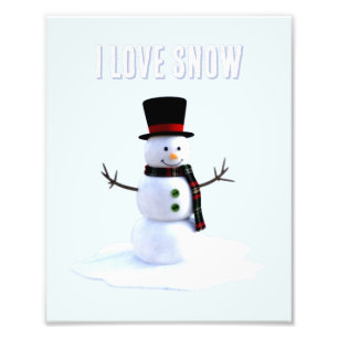 Impression Photo Bonhomme de neige avec chapeau et écharpe. J'aime