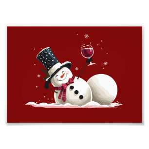 Impression Photo Bonhomme de neige avec vin cadeau de Noël vacances