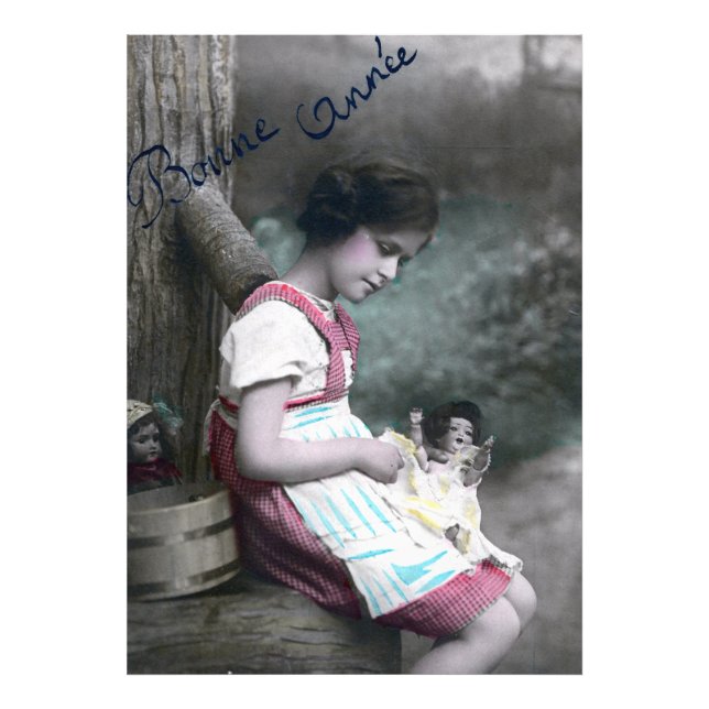 Impression Photo Bonne Année Vintage fille avec dollar (Devant)
