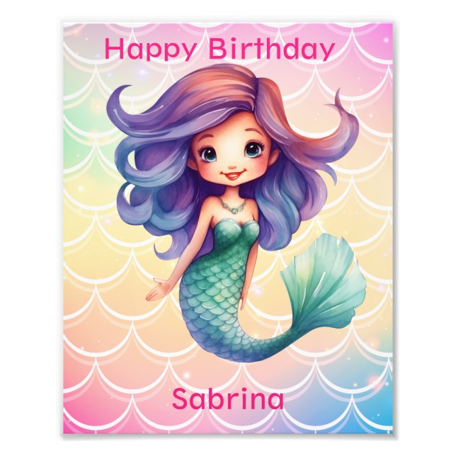 Impression Photo Bonne sirène de fille d'anniversaire (Devant)