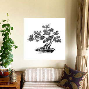 Impression Photo Bonsai - Style chinois - noir et blanc