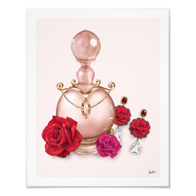 Impression Photo Boucles d'oreilles Chic Rose de mode or parfum bou (Devant)