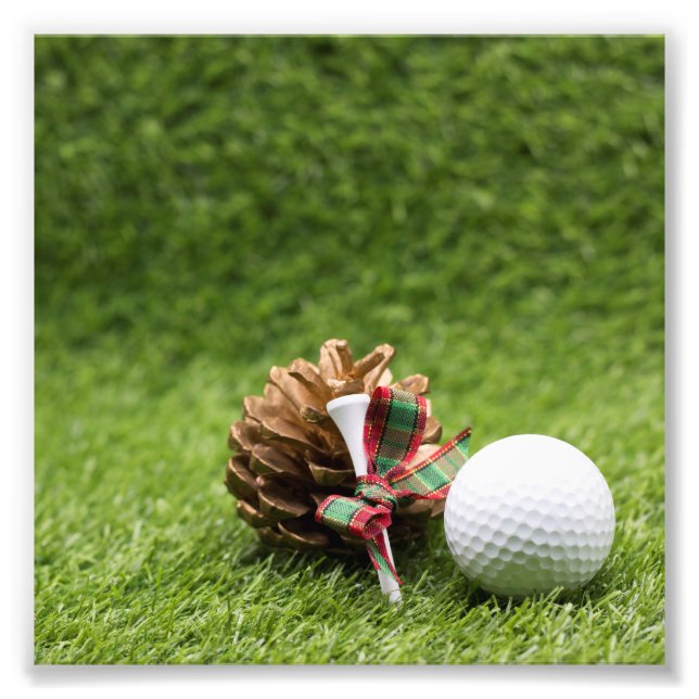 Impression Photo Boule de golf de Noël et cône de pin pour golfeur (Devant)