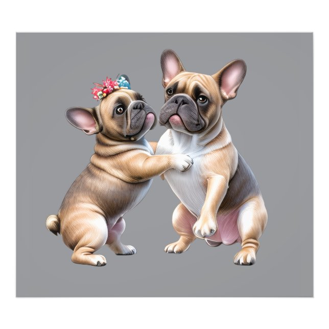 Impression Photo Bouledogue français amoureux Saint-Valentin (Devant)